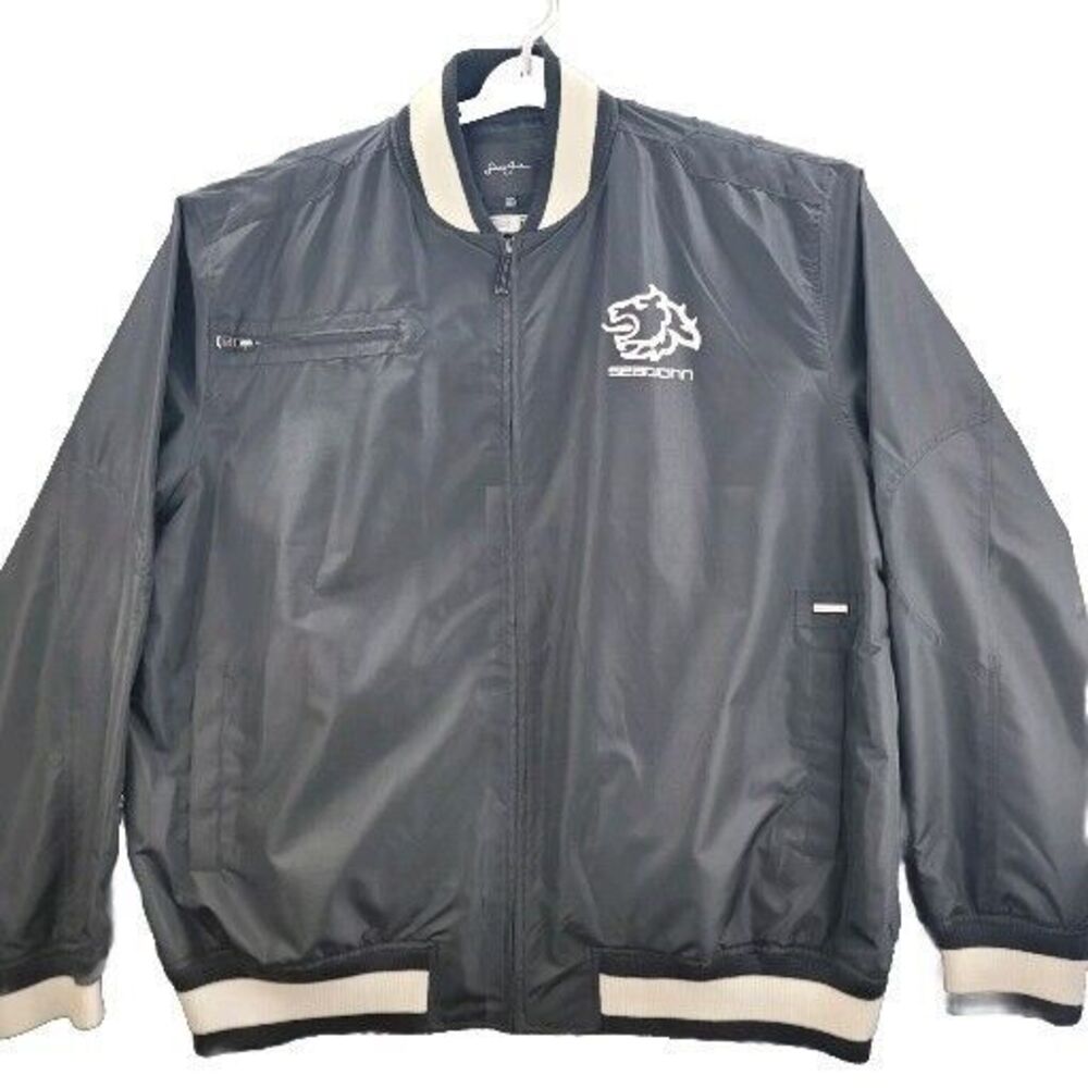 Sean John Bomber Jacket Black White Mens 3XL Full Zip Striped Nylon Coat Pockets